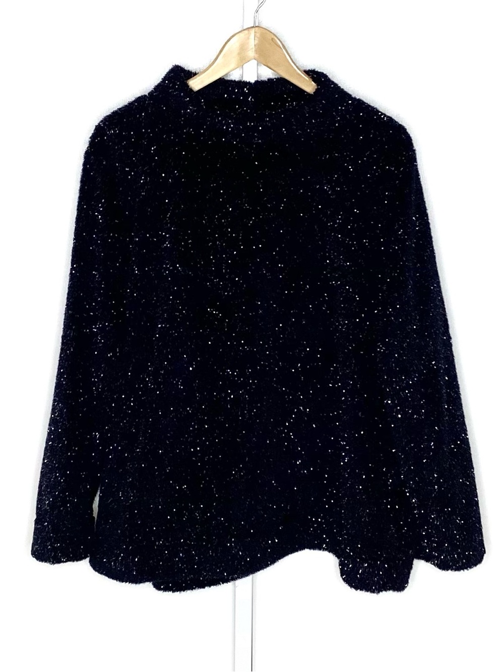 Talbots Plus Petite | Navy-Black Metallic Fuzzy Furry Mockneck Sweatshirt Sz 3Xp